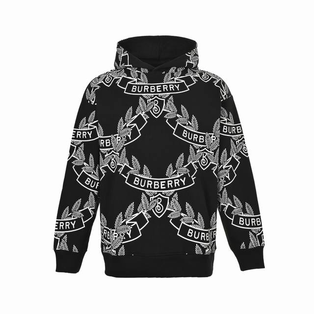 Burberry 25Fw classic wheat-ear letter print hooded sweatshirt. Made from 420g c