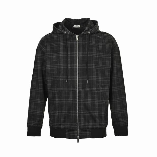 J Burberry Check Zip-Up Hooded JacketMade of a cotton blend, this fabric is natu