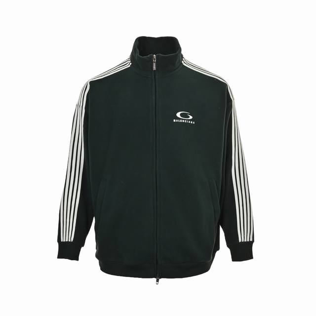 Balenciaga's five-stripe circular polar fleece jacket is custom-woven and dyed f