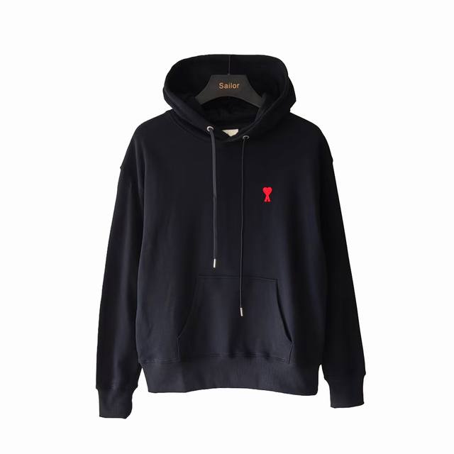 Actual photos and details + size chart Ami 24Ss hooded sweatshirt with small he