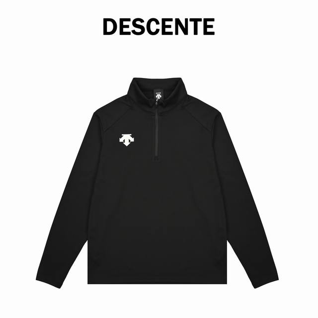 Descente 3D laminated sports stand collar half zipper long sleeve : Black and w