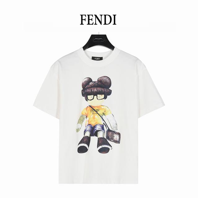 Fendi 25Ss cartoon character hand-painted short-sleeved T-shirt. Made from custo