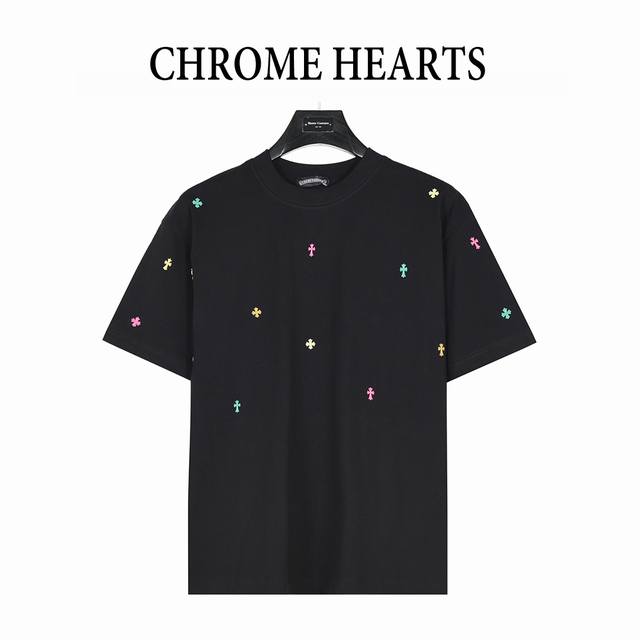Chrome Hearts 25Ss colorful rivet cross inlaid short-sleeved T-shirtLuxury dark
