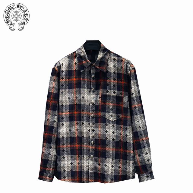 Chromehearts 25Fw Plaid Shirt with Printed Cuffs. Made with custom jacquard fabr