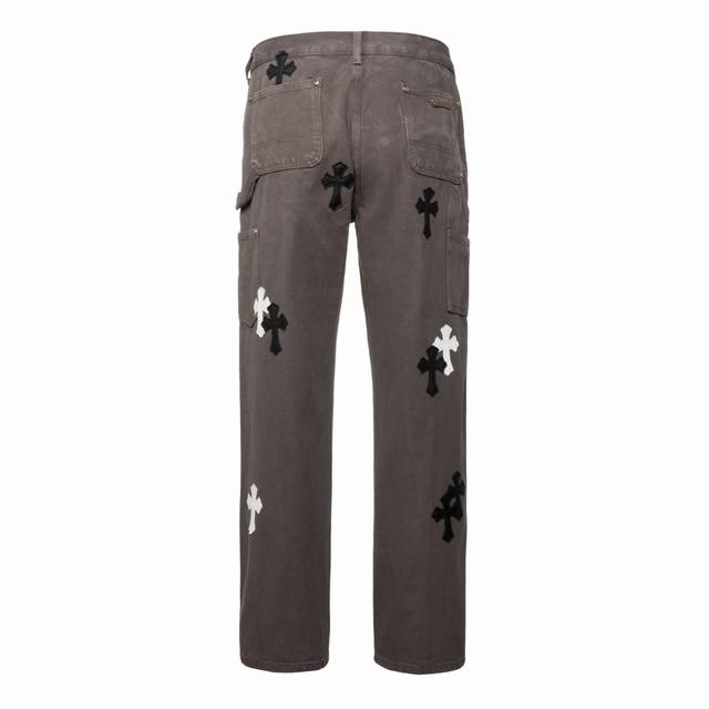 High-end Chrome Hearts leather logo cross-logo jeans, unisex. Authentically rec