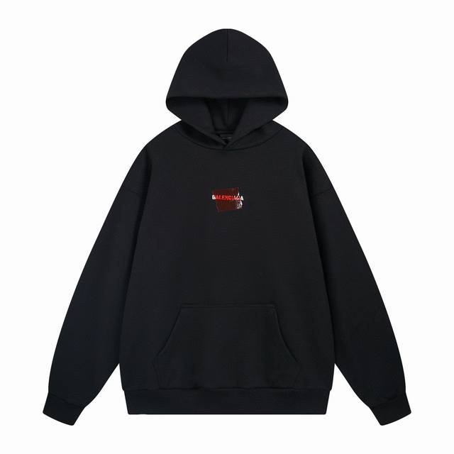 High-end Balenciaga 25Ss hooded sweatshirt with laminated embroidery and logo,