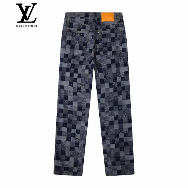 Louis Vuitton 25Ss mosaic checkerboard jeans, unisex. Made of heavyweight slub c