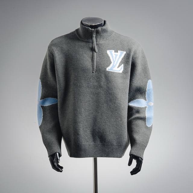 Louis Vuitton Lv 25Ss Classic Jacquard Knit Half-Zip Pullover Stand-Up Collar Ov