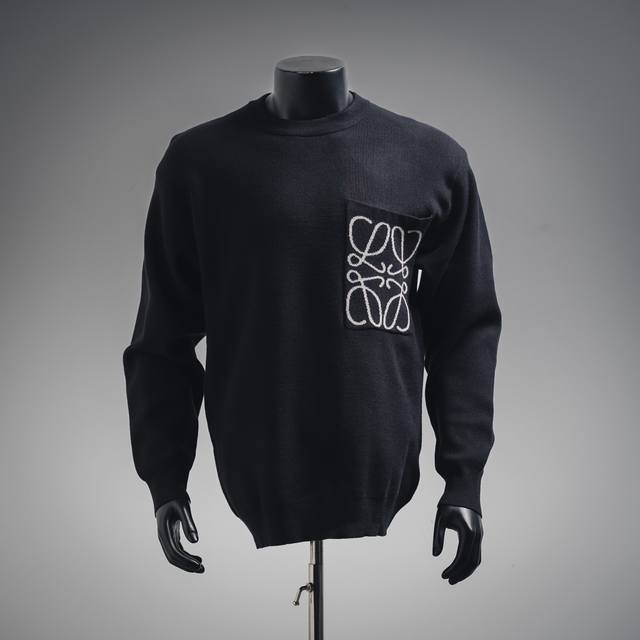 Lowe 23Ss New Season Modal Anagram Pocket Knit SweaterRibbed collar, cuffs, and