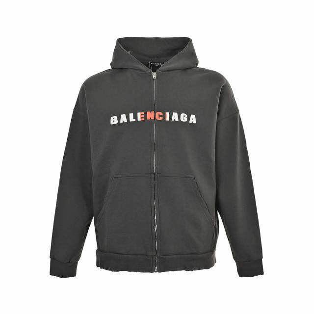 Balenciaga 25Fw Colorful Lettering Foam Print Zippered Hooded Jacket. Made from