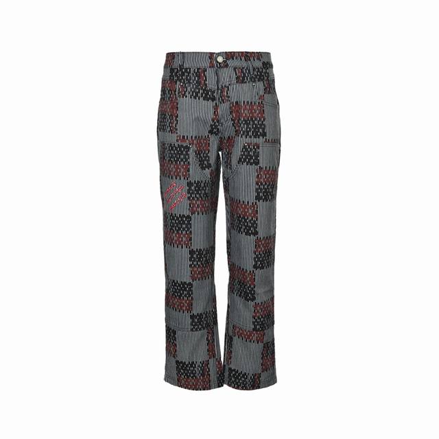 Louis Vuitton red and black checkered jeans. Each process is meticulously crafte