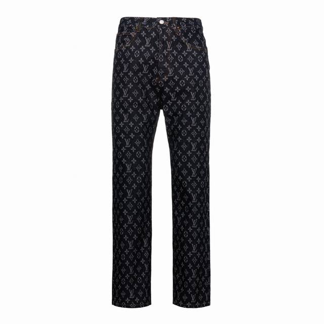 Louis Vuitton classic jacquard all-over print jeans, unisex. Highly legible let