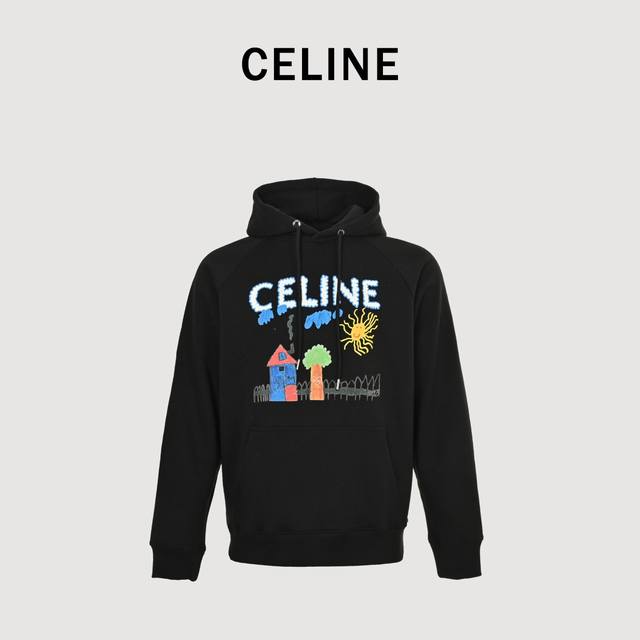 Celine 25Ss graffiti floral hooded sweatshirt . 420g cotton fabric, custom terr