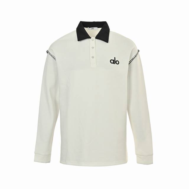 Alo letter embroidered lapel polo long sleeve is made of custom fabric. Adding D