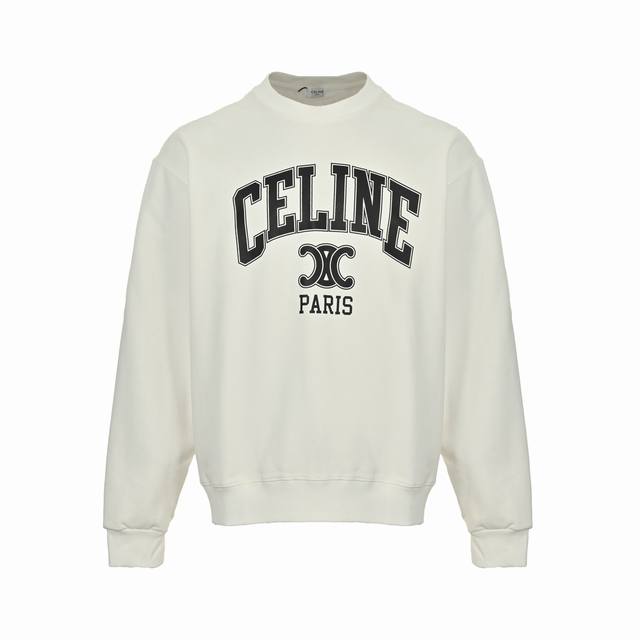 Celine 25Fw letter logo printed round neck sweatshirt 480G high-grade combed cot