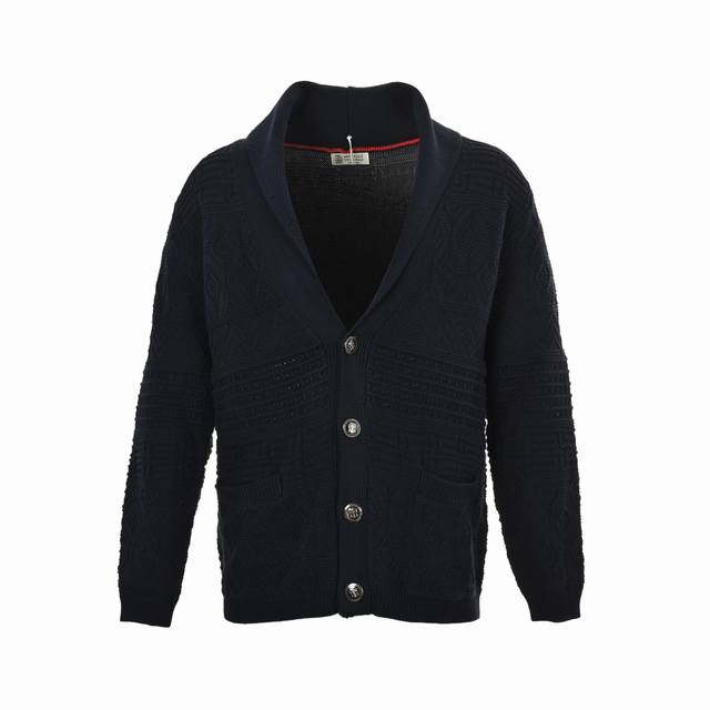 Brunello Cucinelli Bc solid color knitted jacquard collar button-down sweater ca