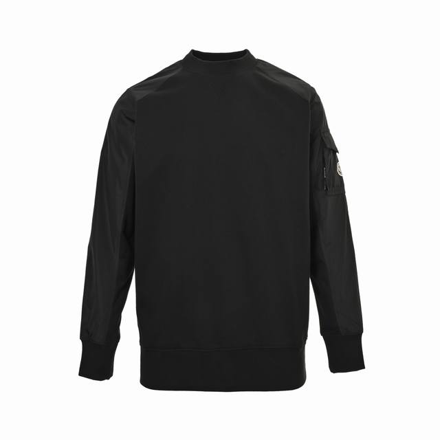 Moncler 25Fw sleeve pocket nylon stitching round neck sweatshirt420g cotton fish
