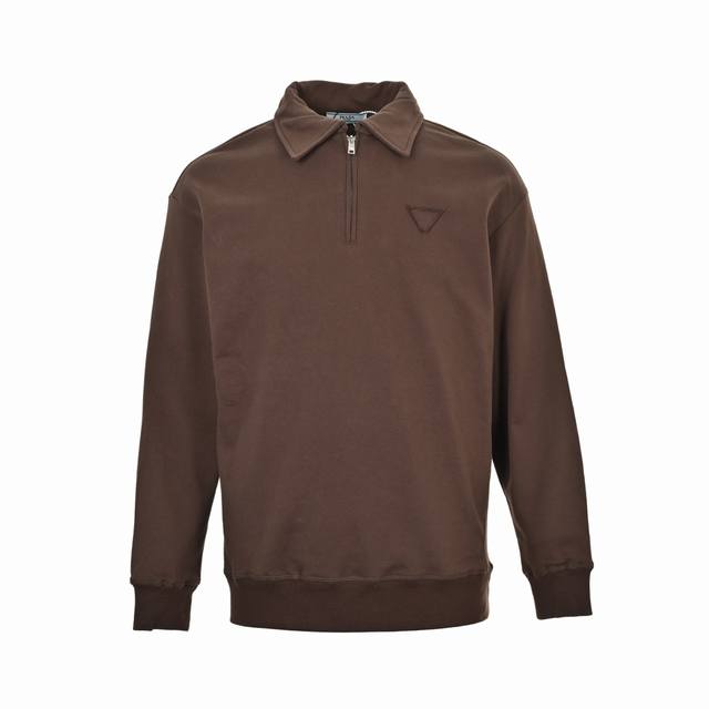 prada 25Fw triangle cloth label half-zip lapel sweatshirtMade of 480g pure cotto