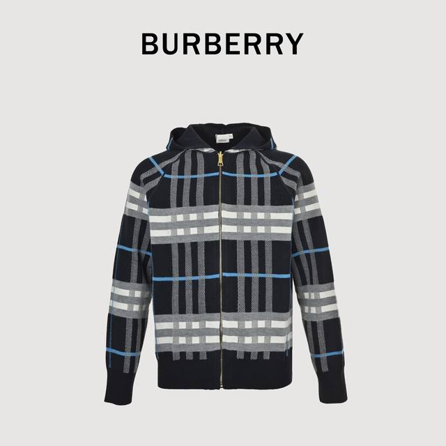 Burberry 25Ss Check Reversible Wool Cardigan Sweater with Horse-Back Jacquard .