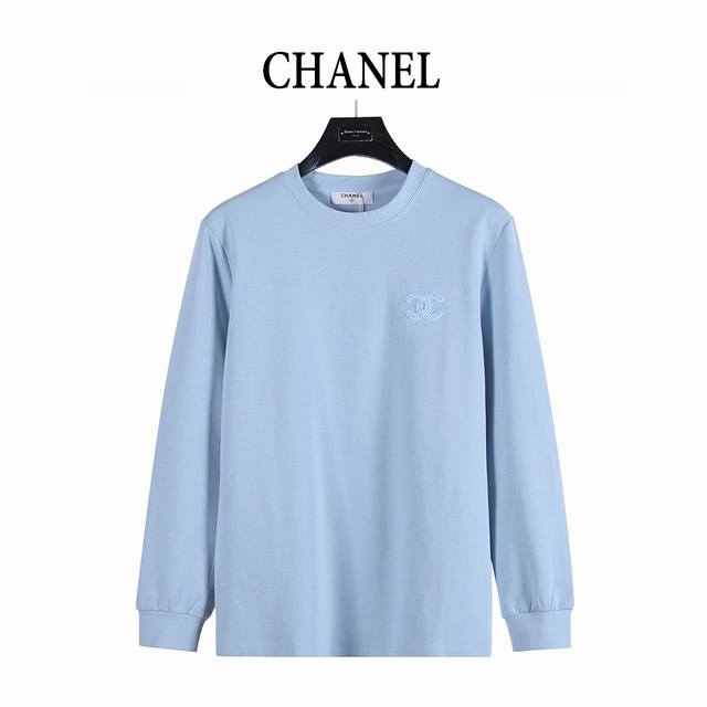 Chanel 25Fw Dark Woven Logo Double C 3D Embroidered Long-Sleeved T-ShirtA simple