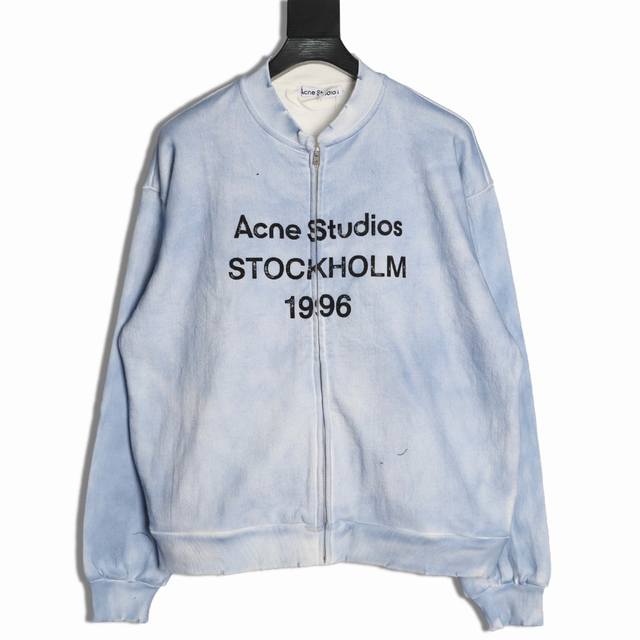 Acne Studios 25Fw 1996 inkjet zipper baseball jacket. Made from a heavyweight kn