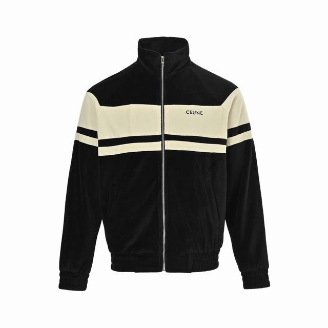 Celine 25Fw embroidered logo colorblock velvet jacket Custom velvet fabric, smoo