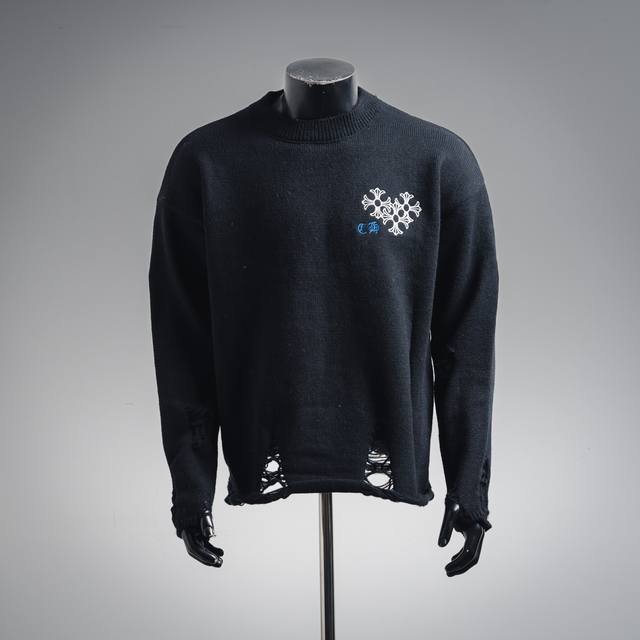 Chrome Hearts Ch Chrome Hearts 25Ss embroidered disc, Sanskrit cross, ripped kni