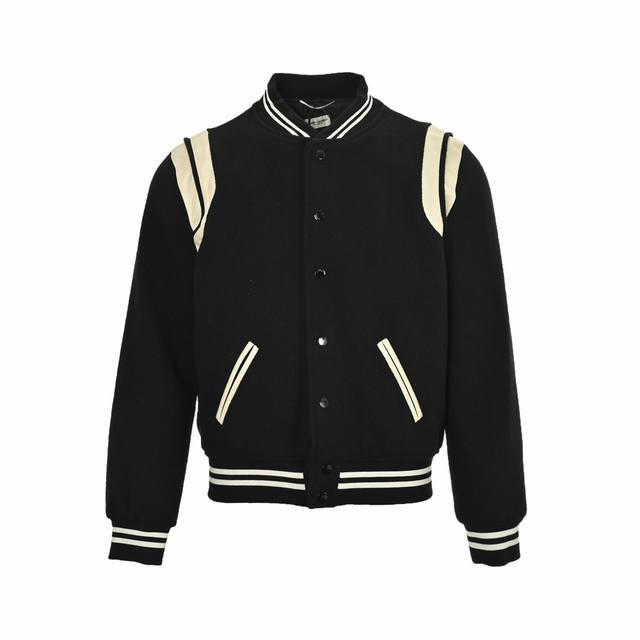 Saint Laurent Ysl classic wool patchwork sheepskin baseball jacket The latest hi