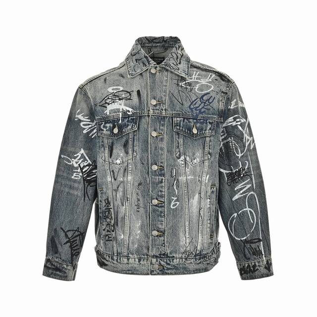 Balenciaga's graffiti-painted denim jacket. The overall texture is incredibly so