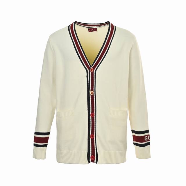 Gucci 25Fw rugby jacquard knitted cardigan sweaterPreppy style High-quality Ital