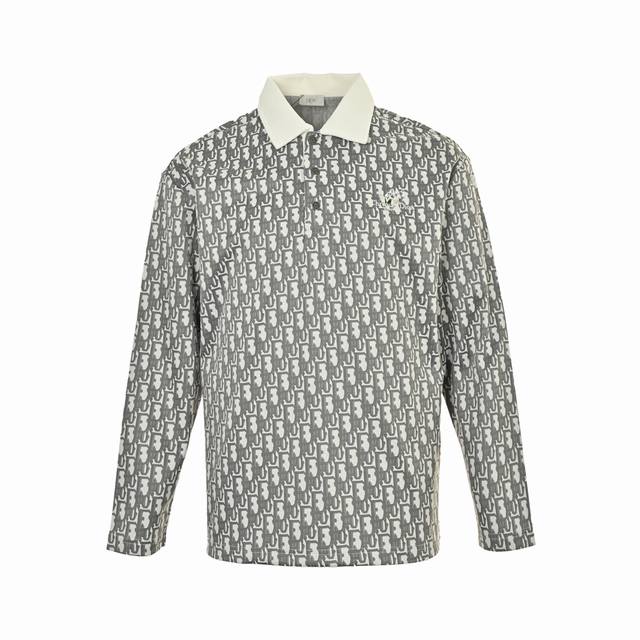 Dior 25Fw all-over monogram embroidered lapel polo long-sleeved is made of custo