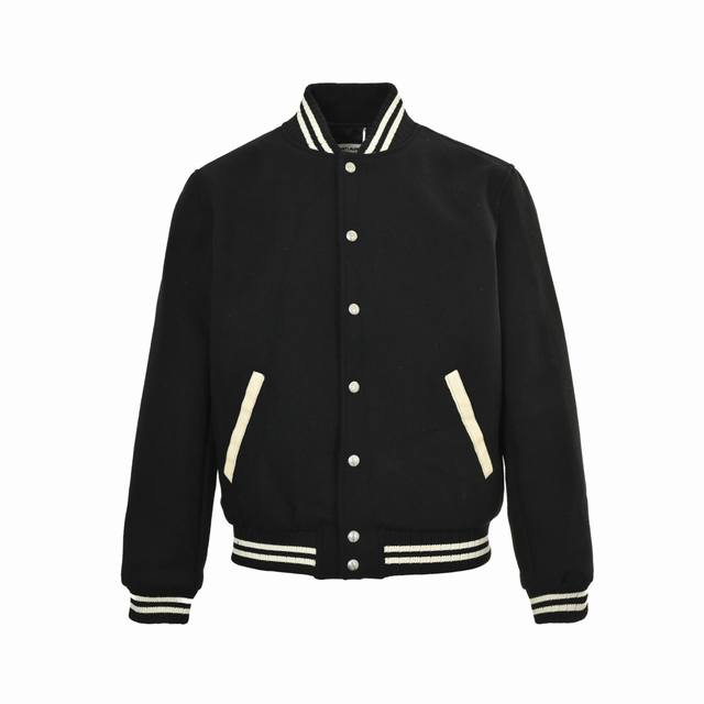 Saintlaurent genuine leather baseball jacket with back patch. . A favorite amon