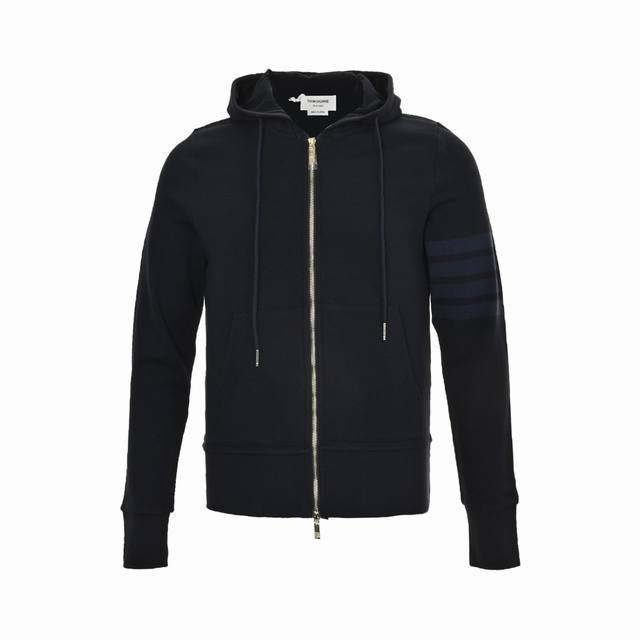 Thom Browne four-bar yarn-dyed zipper jacket is made of 420g custom-woven and dy