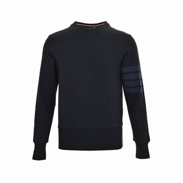Thom Browne four-bar yarn-dyed round neck sweatshirt is made of 420g custom-wove