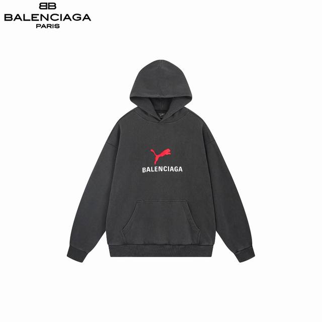 Balenciaga & Puma co-branded washed and distressed hooded sweatshirt SS26 latest