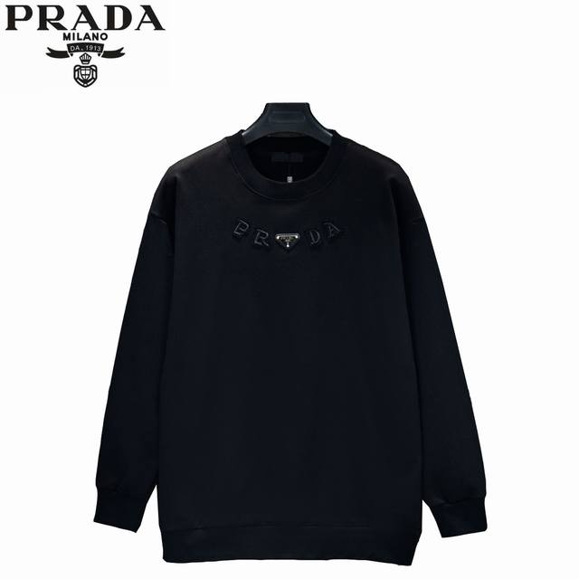 prada 25Ss Logo Embroidered Letters Crewneck Sweatshirt Made with custom-dyed te