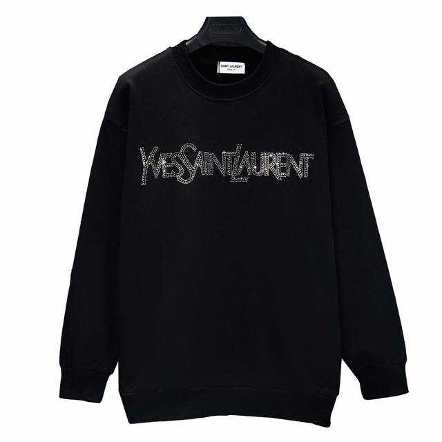 Saint Laurent 25Fw heavy-duty round-neck sweatshirt with front and back hot-dril