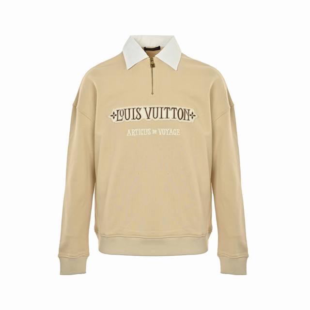 Louis Vuitton 25Fw Letter Embroidered White Lapel Half-Zip Sweatshirt Lv's new s