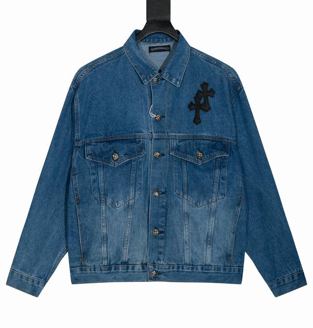 High version Chrome Hearts heavy-duty overlapping leather label cross-washed den