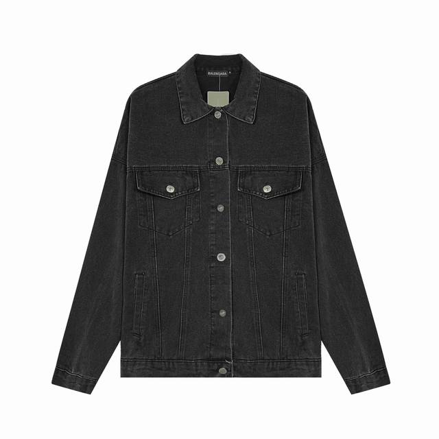 A high-end Balenciaga double-B graffiti print denim jacket, the same style worn