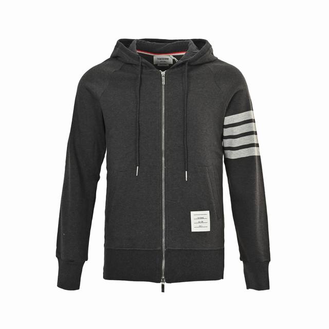 Thom Browne classic yarn-dyed zipper jacket. The collar triangle is individually