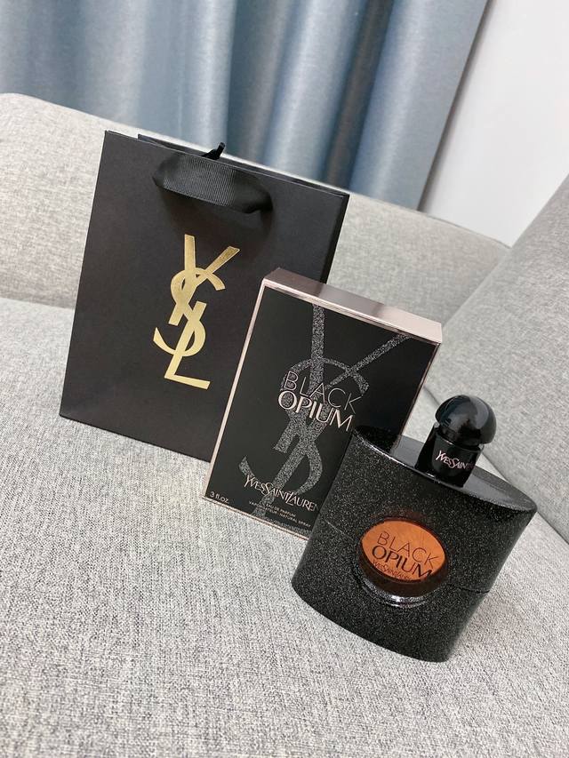 Actual shot of the classic Yves Saint Laurent Black Opium perfume, now in stock.