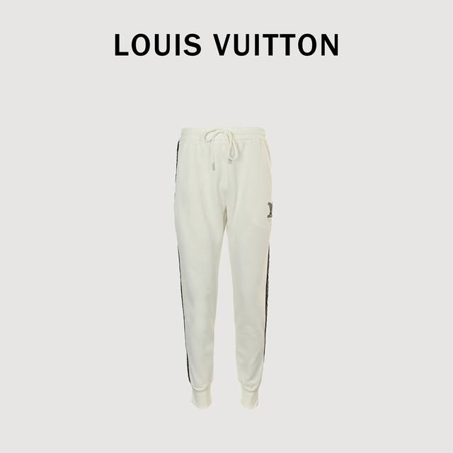 Louisvuitton's unisex trousers with web lettering feature a new aesthetically in
