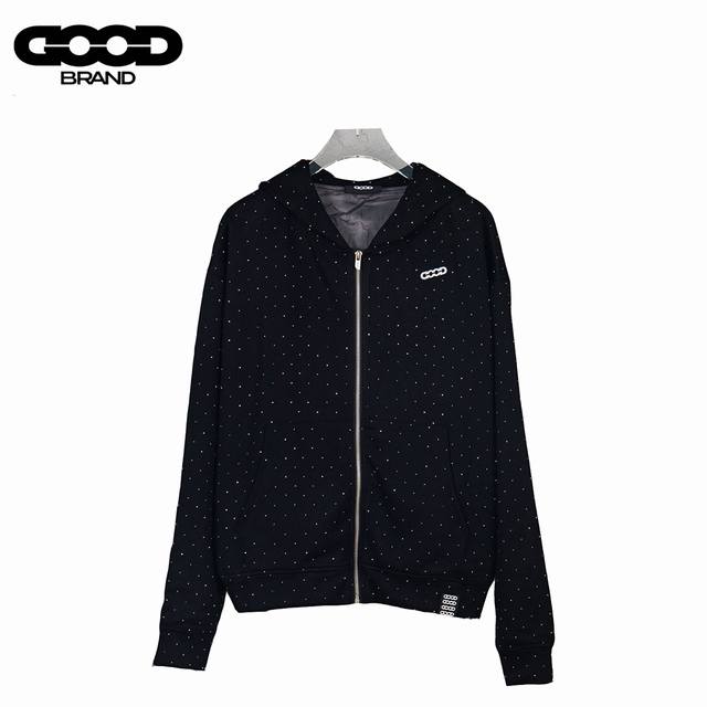 Goodbrand 25Fw Silver Starry Sky Hot Diamond Zipper Hoodie Unisex Style, Officia