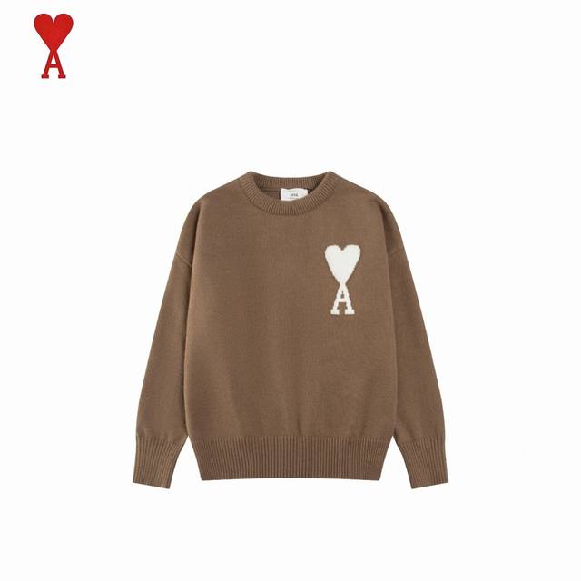 Amiparis 25Fw Classic jacquard heart-shaped round-neck sweater. Net weight: 730g