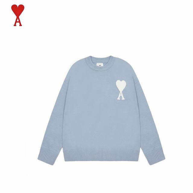 Amiparis 25Fw Classic jacquard heart-shaped round-neck sweater. Net weight: 730g