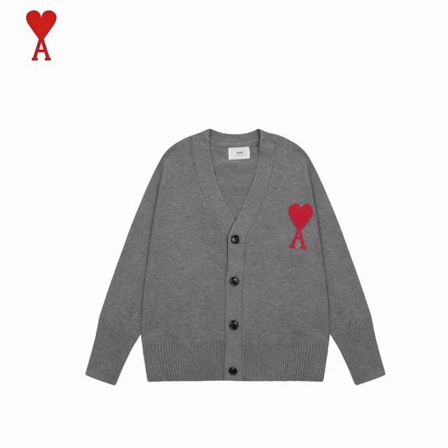 Amiparis 25Fw Classic jacquard cardigan sweater with a large heart. Net weight: