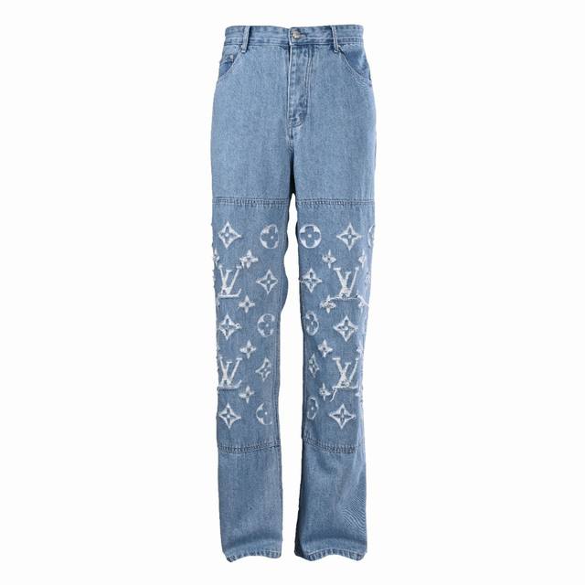 Louis Vuitton Lv washed ripped jeans . Made of custom cotton denim, laser-engra