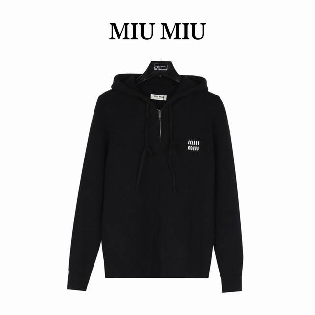 Miumiu Miu Miu 24Fw Patch Logo Embroidered Zipper Hooded Sweater JacketA classic