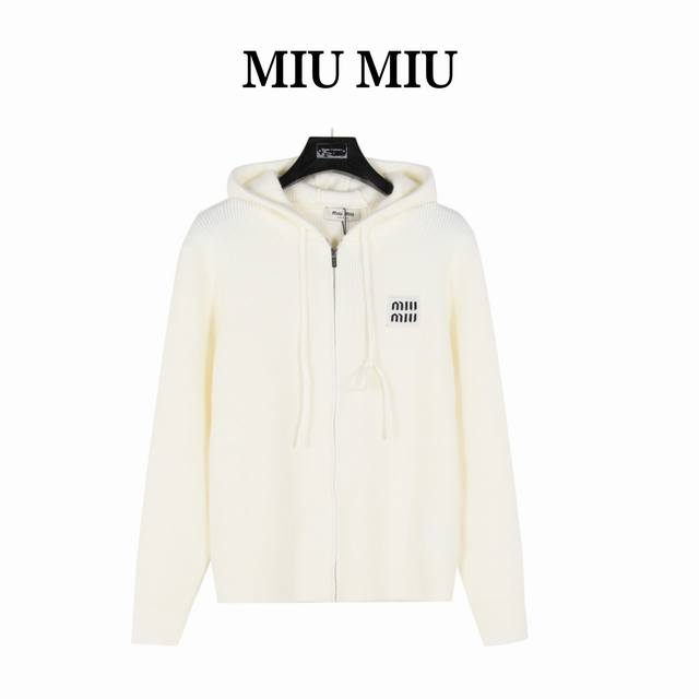 Miumiu Miu Miu 24Fw Patch Logo Embroidered Zipper Hooded Sweater JacketA classic